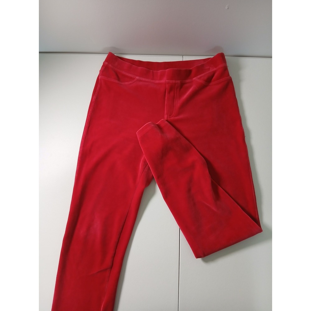 HUE Women Red Velour Corduroy Leggings Size Medium Pull On Stretch Pants